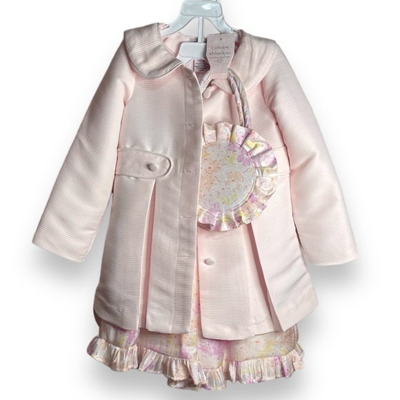 Catherine Malandrino 3 Piece Matching Outfit Jacket, Dress, & Purse Pink Size 5 - Picture 2 of 10